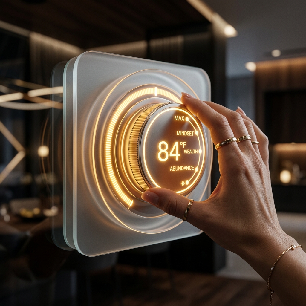 Futuristic golden glowing thermostat